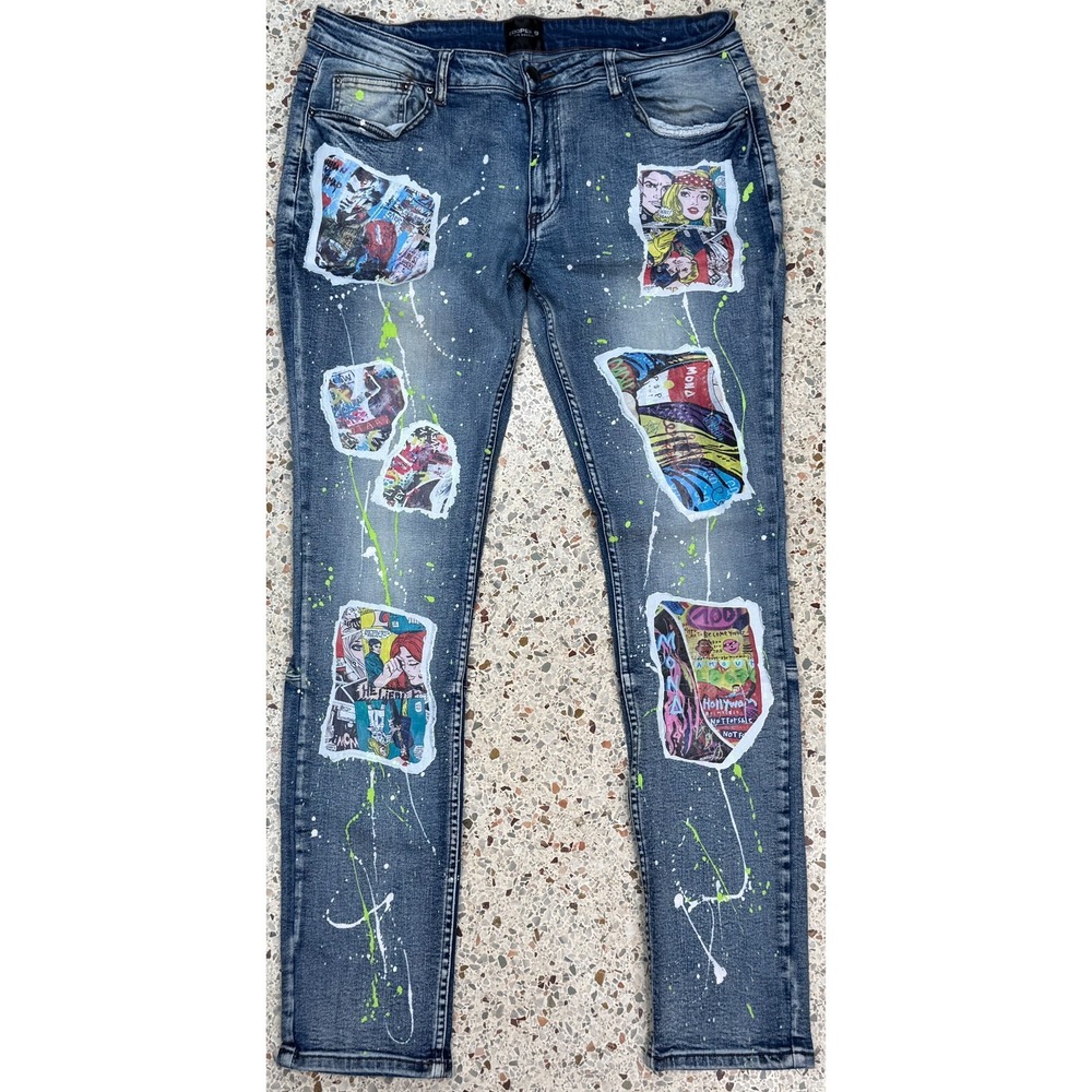 Cooper 9 Los Angeles Men's 5 Pocket Comic‎ Book Paint Jeans Size 38